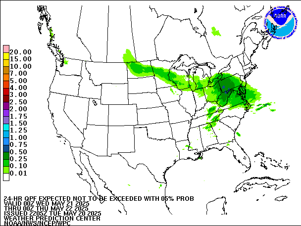 24-Hour 5th
                     Percentile QPF valid 00Z May 22, 2025