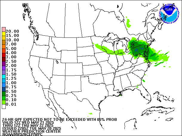24-Hour 5th
                     Percentile QPF valid 12Z May 22, 2025