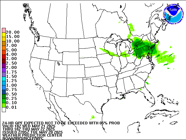 24-Hour 5th
                     Percentile QPF valid 18Z May 22, 2025