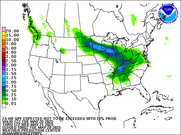 24-Hour 10th
                     Percentile QPF valid 12Z May 21, 2025