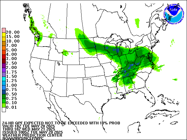 24-Hour 10th
                     Percentile QPF valid 18Z May 21, 2025