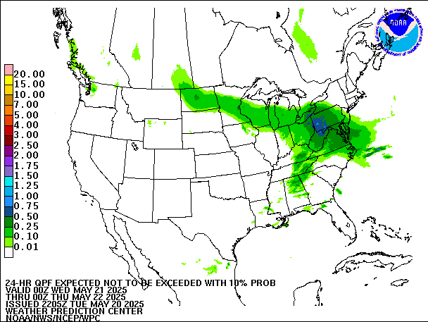 24-Hour 10th
                     Percentile QPF valid 00Z May 22, 2025