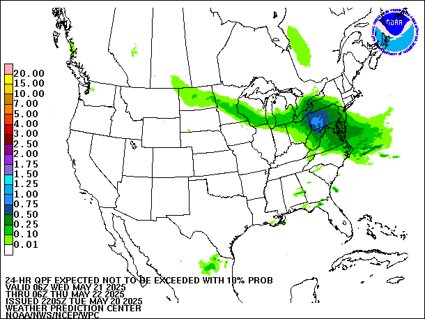 24-Hour 10th
                     Percentile QPF valid 06Z May 22, 2025