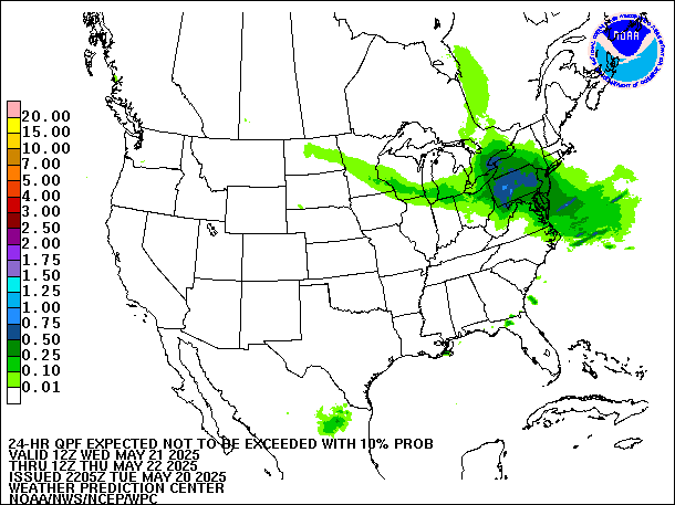 24-Hour 10th
                     Percentile QPF valid 12Z May 22, 2025