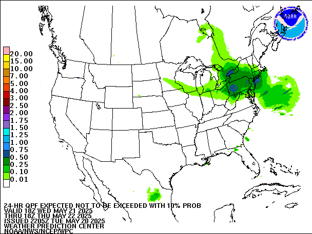24-Hour 10th
                     Percentile QPF valid 18Z May 22, 2025