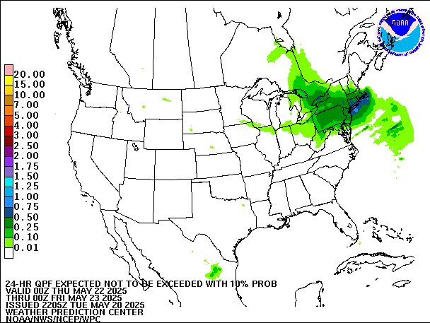 24-Hour 10th
                     Percentile QPF valid 00Z May 23, 2025