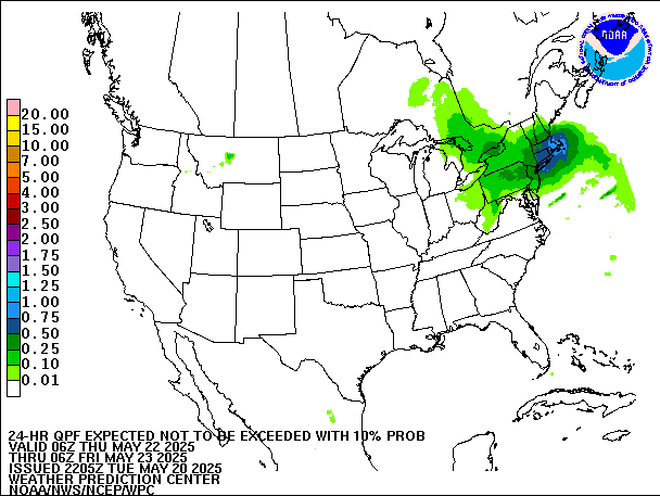 24-Hour 10th
                     Percentile QPF valid 06Z May 23, 2025