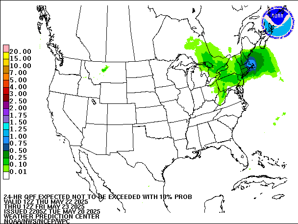 24-Hour 10th
                     Percentile QPF valid 12Z May 23, 2025