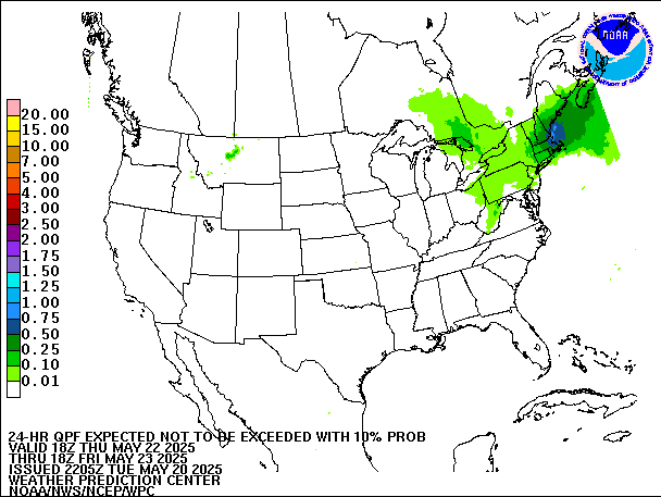 24-Hour 10th
                     Percentile QPF valid 18Z May 23, 2025