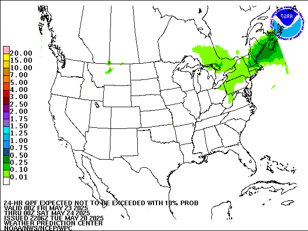 24-Hour 10th
                     Percentile QPF valid 00Z May 24, 2025