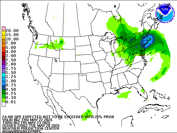 24-Hour 25th
                     Percentile QPF valid 06Z May 23, 2025