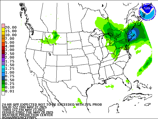 24-Hour 25th
                     Percentile QPF valid 12Z May 23, 2025
