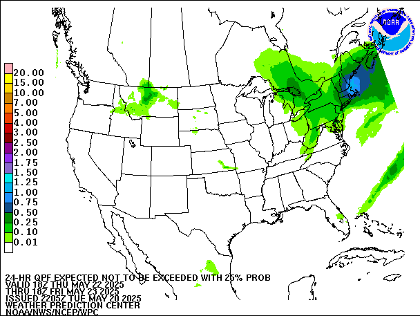 24-Hour 25th
                     Percentile QPF valid 18Z May 23, 2025