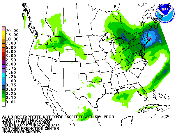 24-Hour 50th
                     Percentile QPF valid 12Z May 23, 2025