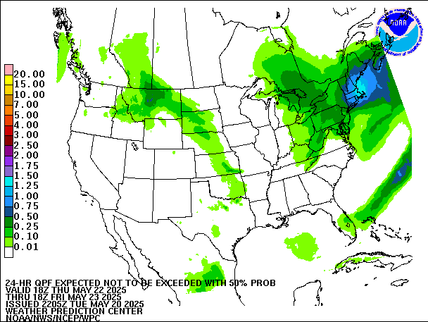 24-Hour 50th
                     Percentile QPF valid 18Z May 23, 2025
