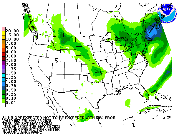 24-Hour 50th
                     Percentile QPF valid 00Z May 24, 2025