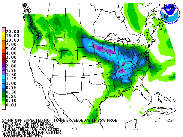 24-Hour 75th
                     Percentile QPF valid 12Z May 21, 2025