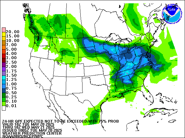 24-Hour 75th
                     Percentile QPF valid 18Z May 21, 2025