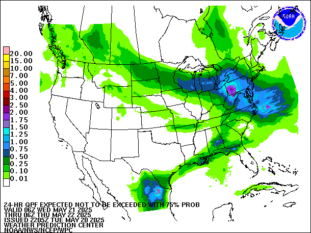 24-Hour 75th
                     Percentile QPF valid 06Z May 22, 2025