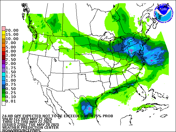 24-Hour 75th
                     Percentile QPF valid 12Z May 22, 2025
