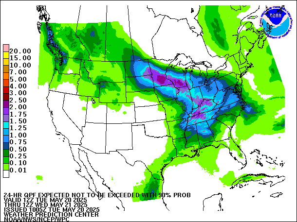 24-Hour 90th
                     Percentile QPF valid 12Z May 21, 2025