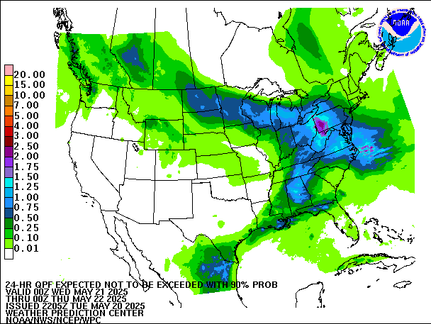 24-Hour 90th
                     Percentile QPF valid 00Z May 22, 2025