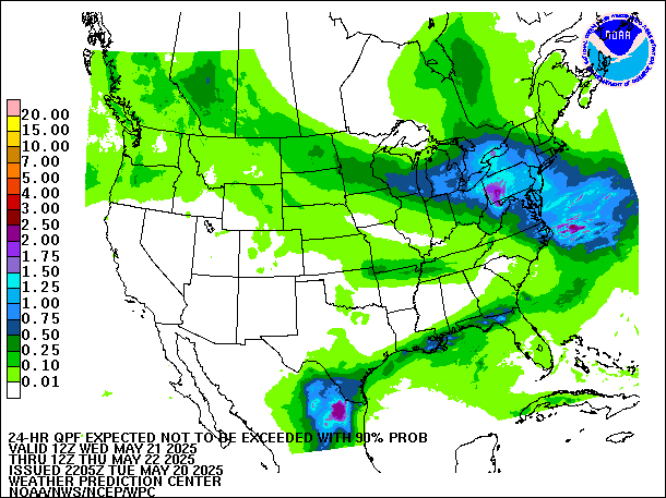 24-Hour 90th
                     Percentile QPF valid 12Z May 22, 2025