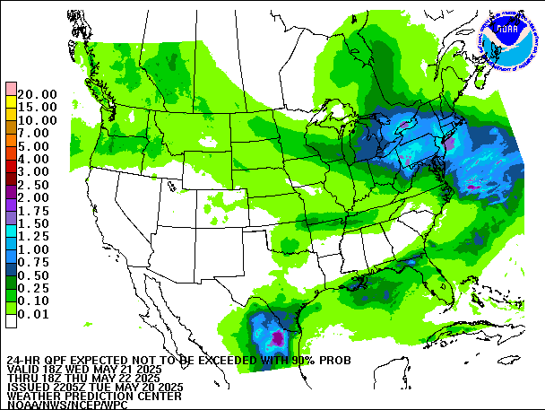 24-Hour 90th
                     Percentile QPF valid 18Z May 22, 2025