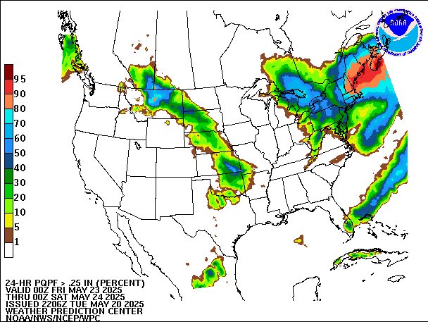 24-Hour PQPF valid 00Z May 24, 2025
