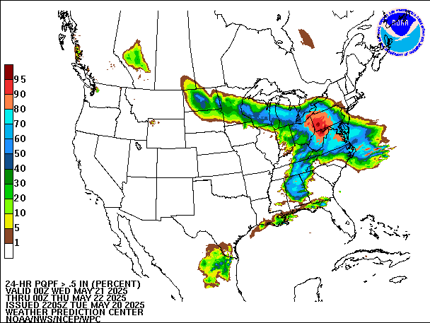 24-Hour PQPF valid 00Z May 22, 2025