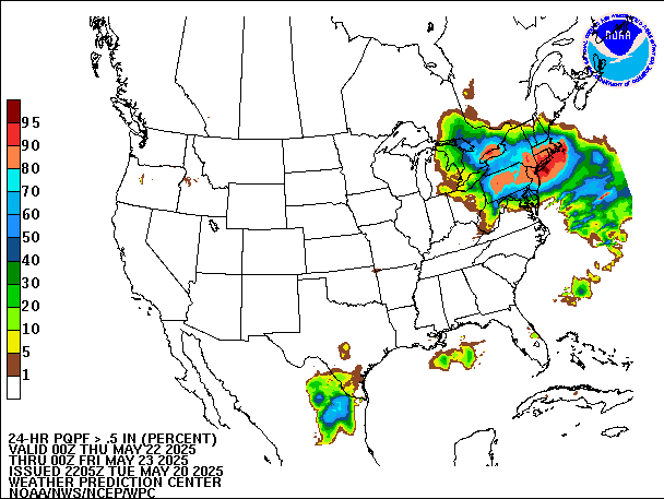 24-Hour PQPF valid 00Z May 23, 2025
