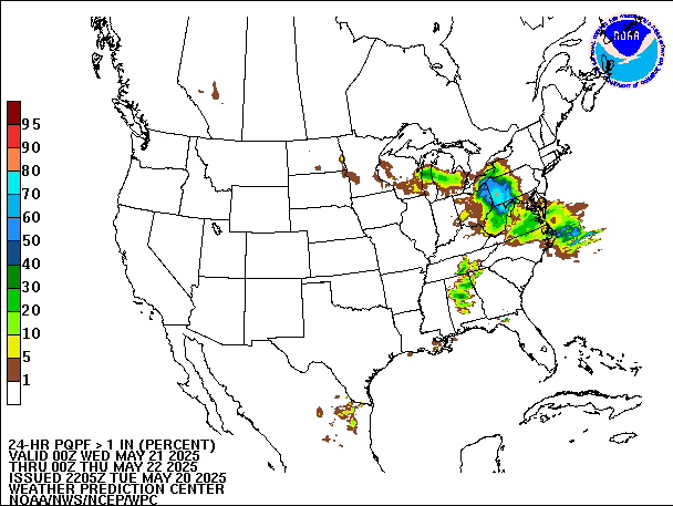 24-Hour PQPF valid 00Z May 22, 2025