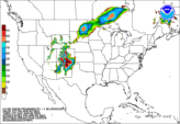 Day 1 probability of snow accumulating greater than or equal to 1 inch.