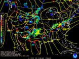 Latest United States (CONUS) surface analysis overlaid with base reflectivity - black background