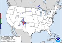 Day 1 probability of snowfall greater than or equal to 4 inches